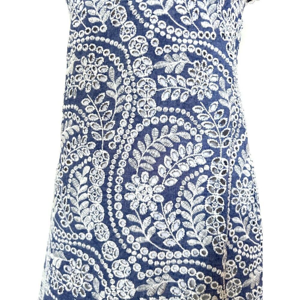 NEW Alice + Olivia Women’s 4 Honor Flutter Sleeve Embroidered Chambray Eyelet Tu - Picture 11 of 13